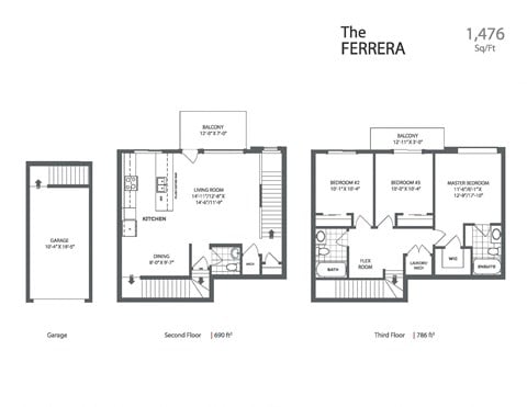 Floor plan for 3 beds, 2.5 baths, 1476 sqft