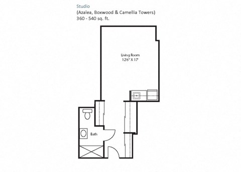 Floor plan for studio, 1 bath, 540 sqft