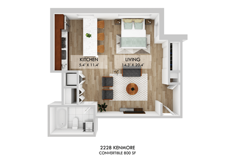 Floor plan for studio, 1 bath, 504 sqft