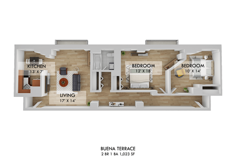Floor plan for 2 beds, 1 bath, 903 sqft
