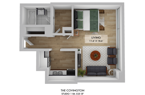 Floor plan for studio, 1 bath, 400 sqft