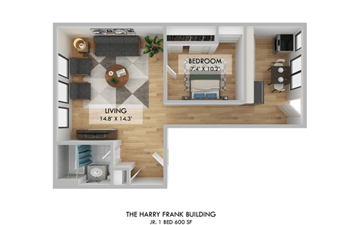 Floor plan for 1 bed, 1 bath, 508 sqft