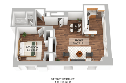 Floor plan for 1 bed, 1 bath, 449 sqft