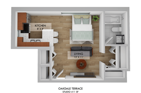 Floor plan for studio, 1 bath, 469 sqft