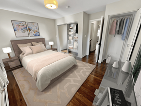 Chicago apartment for rent - a bedroom with a bed and a closet