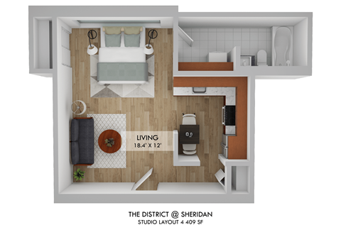 Floor plan for studio, 1 bath, 440 sqft