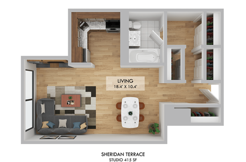 Floor plan for studio, 1 bath, 425 sqft