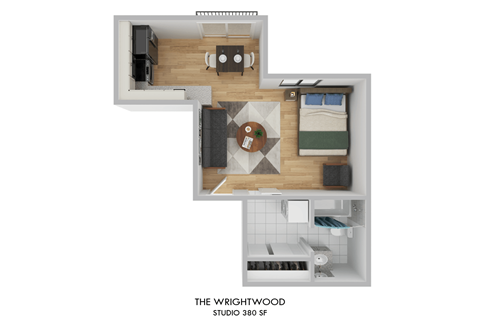 Floor plan for studio, 1 bath, 380 sqft