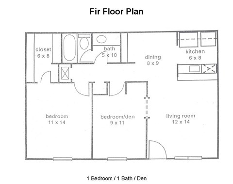Floor plan for 2 beds, 1 bath, 782 sqft