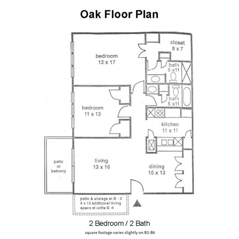 Floor plan for 2 beds, 2 baths, 1225 sqft