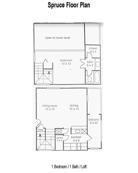 Floor plan for 1 bed, 1 bath, 812 sqft