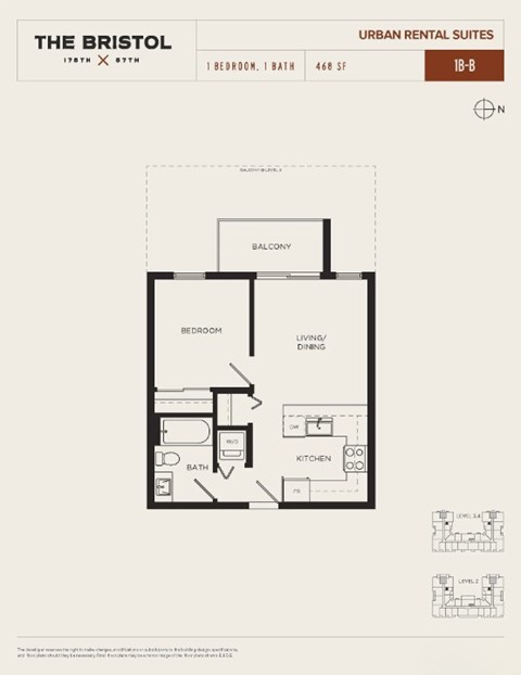 Floor plan for 1 bed, 1 bath