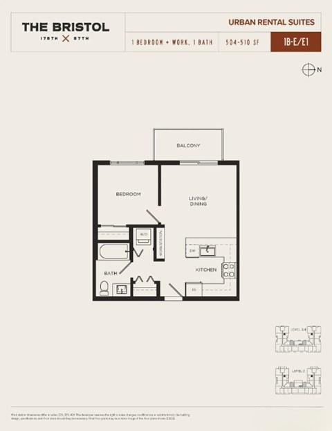 Floor plan for 1 bed, 1 bath, 504 sqft