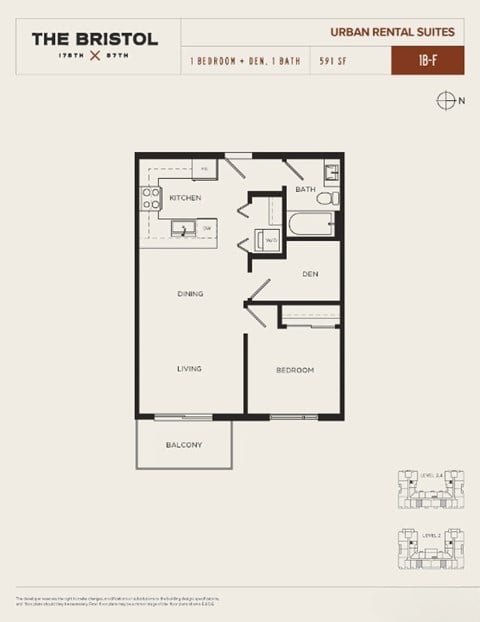 Floor plan for 1 bed, 1 bath, 591 sqft