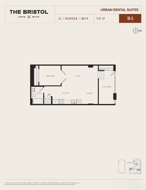 Floor plan for 1 bed, 1 bath