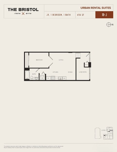 Floor plan for 1 bed, 1 bath