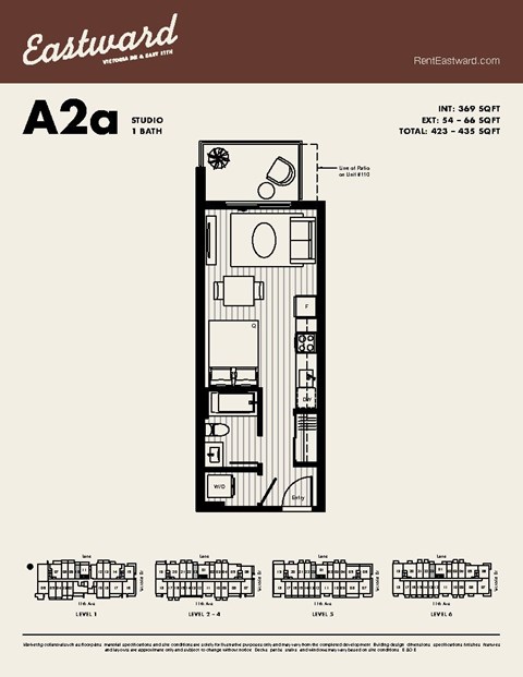 Floor plan for studio, 1 bath, 369 sqft