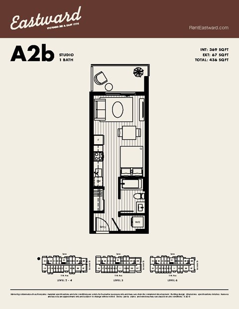 Floor plan for studio, 1 bath, 369 sqft