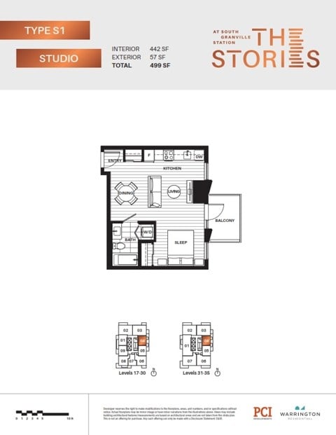 Floor plan for studio, 1 bath, 442 sqft