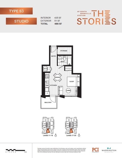 Floor plan for studio, 1 bath, 435 sqft