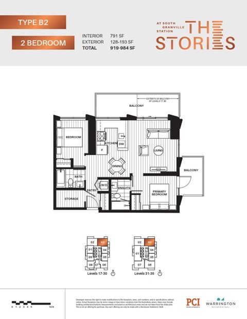 Floor plan for 2 beds, 2 baths, 791 sqft