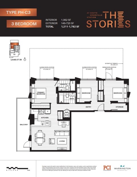 Floor plan for 3 beds, 2 baths, 1062 sqft