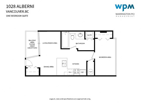 Floor plan for 1 bed, 1 bath, 451 sqft