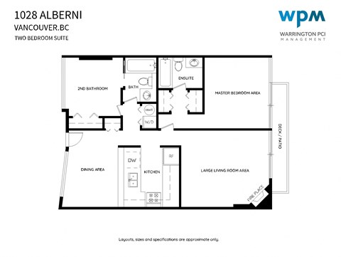 Floor plan for 2 beds, 2 baths, 980 sqft