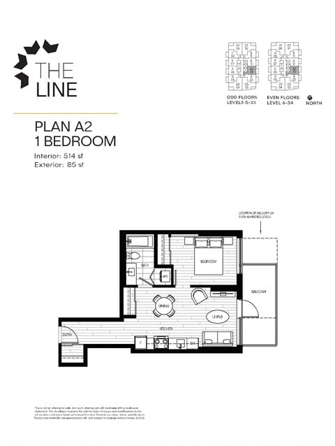 Floor plan for 1 bed, 1 bath, 526 sqft