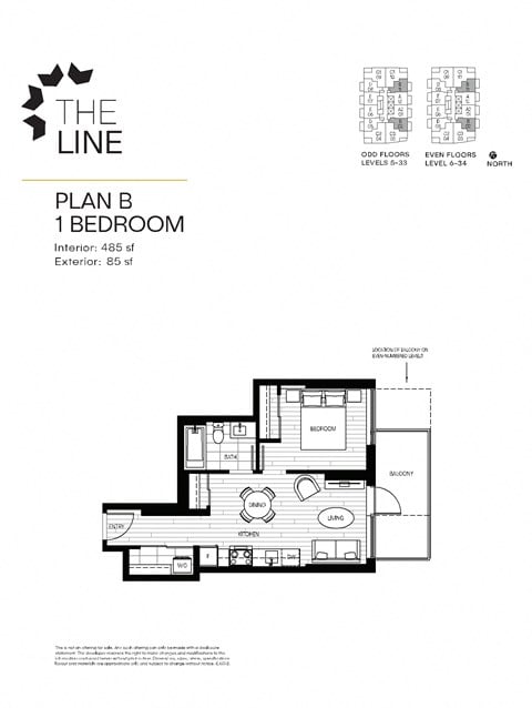 Floor plan for 1 bed, 1 bath, 475 sqft