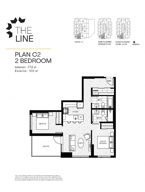 Floor plan for 2 beds, 2 baths, 753 sqft