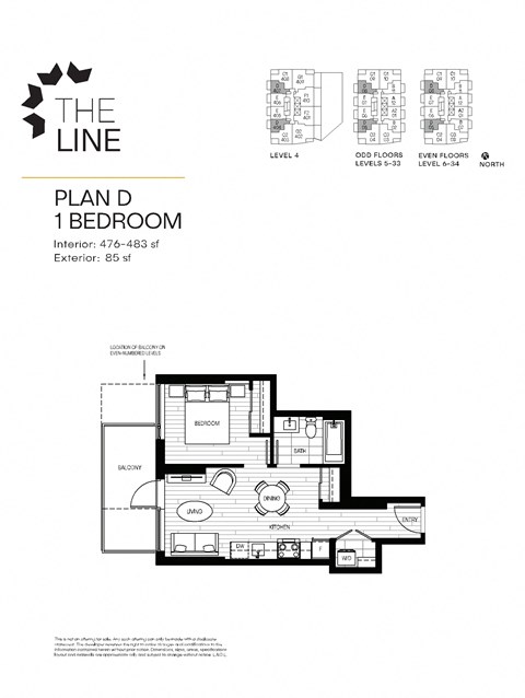 Floor plan for 1 bed, 1 bath, 466 sqft