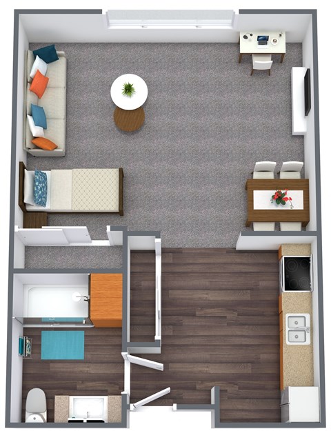 Floor plan for studio, 1 bath, 558 sqft