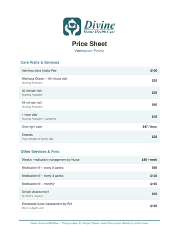 Personalized in-home services available  (divine home health care)