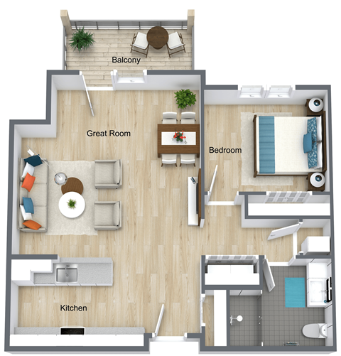 Floor plan for 1 bed, 1 bath, 780 sqft