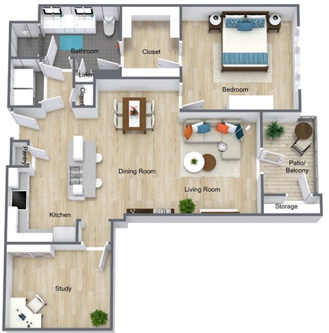 Floor plan for 1 bed, 1 bath, 1010 sqft