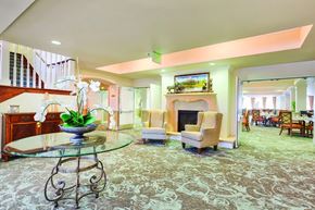 Lakewood apartment for rent - Living room with fireplace at Lakeview Senior Living, Lakewood, CO, 80227