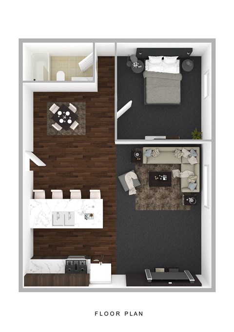 Floor plan for 1 bed, 1 bath, 705 sqft