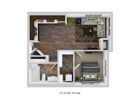 Floor plan for 1 bed, 1 bath, 711 sqft
