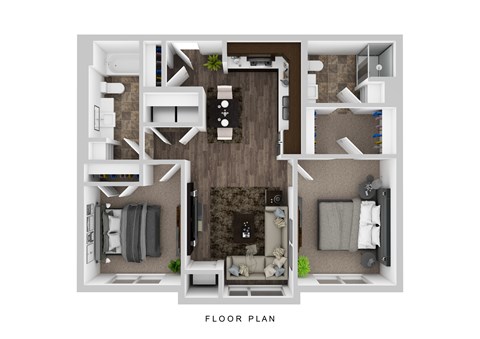 Floor plan for 2 beds, 2 baths, 1150 sqft