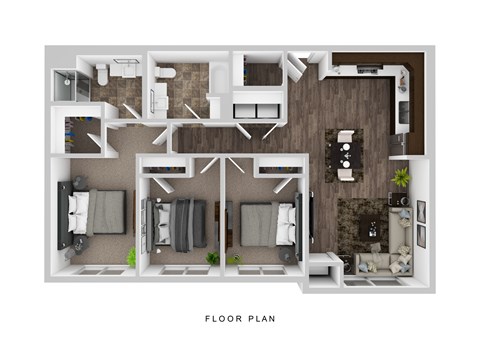 Floor plan for 3 beds, 2 baths, 1243 sqft