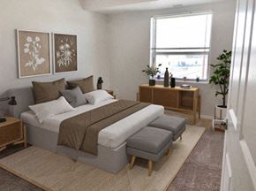 Rochester apartment for rent - a bedroom with a bed and a window