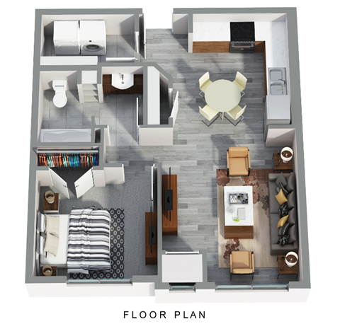 Floor plan for 1 bed, 1 bath, 705 sqft