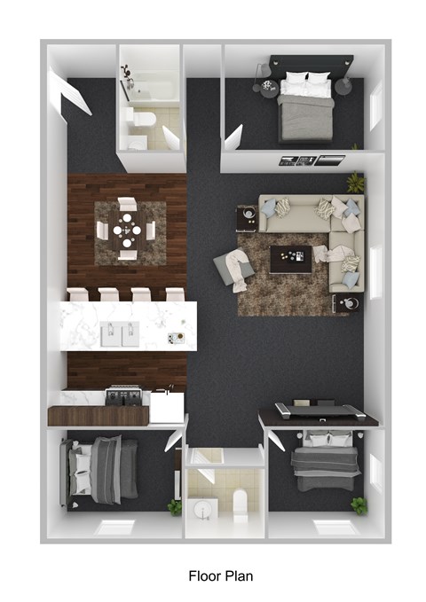 Floor plan for 3 beds, 2 baths, 1185 sqft