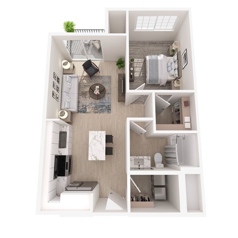 Floor plan for 1 bed, 1 bath, 755 sqft