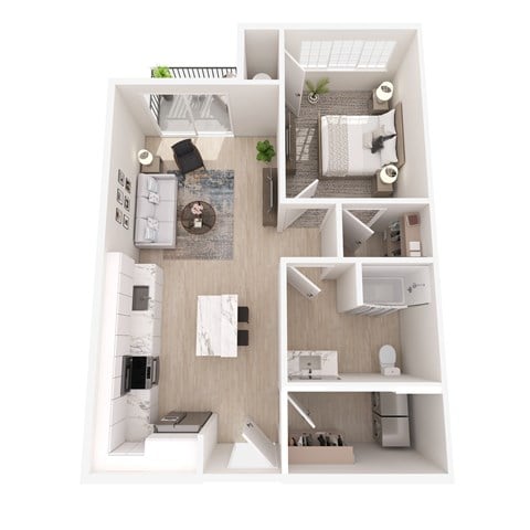 Floor plan for 1 bed, 1 bath, 753 sqft