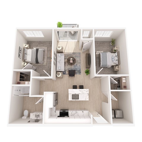 Floor plan for 2 beds, 1 bath, 973 sqft
