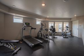 Rochester apartment for rent - A spacious home gym with a treadmill, elliptical machines, and other exercise equipment.