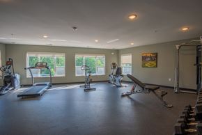 Mounds View apartment for rent - A spacious gym with a variety of equipment including treadmills, exercise bikes, and weight machines.