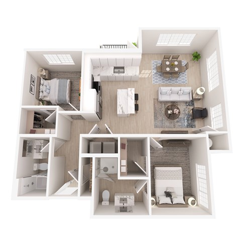 Floor plan for 2 beds, 2 baths, 1234 sqft